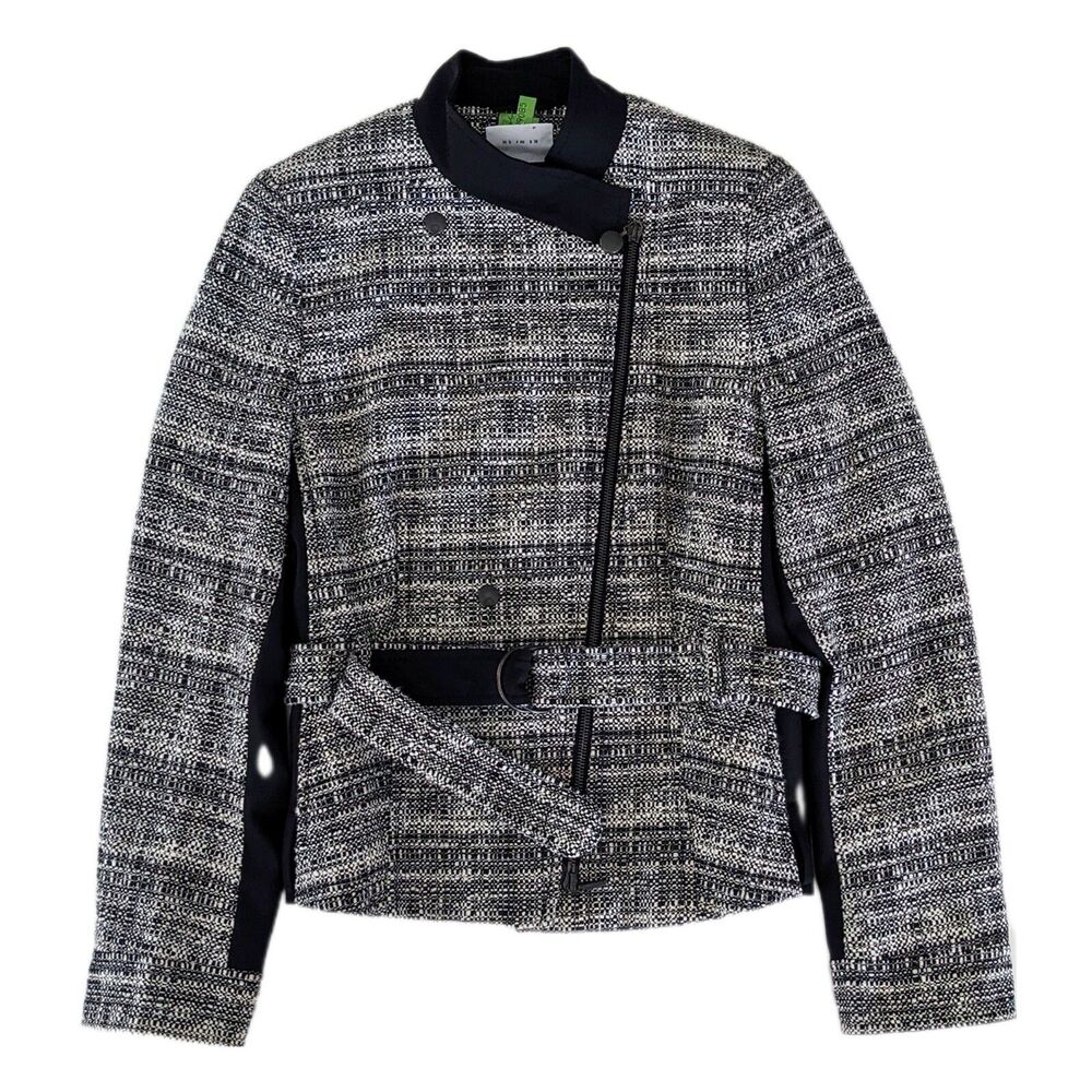 Akris Punto Black White Belted Zip Front Blazer Jacket 8 Medium Structured Coat
